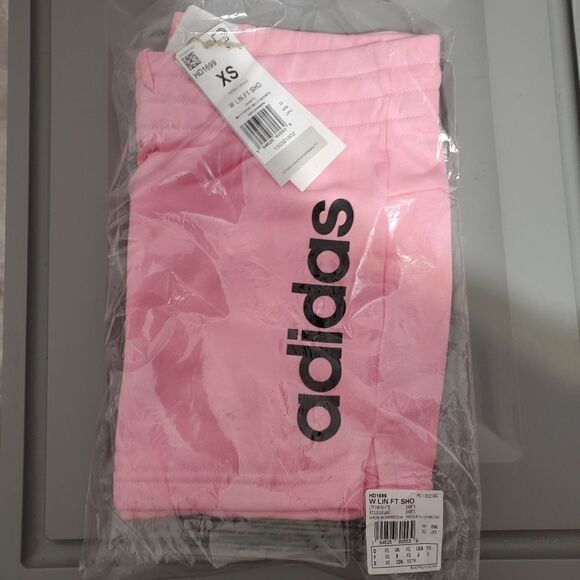 Adidas Womens Sz XSmall Shorts Training Essentials Slim Logo HD1699 Pink NWT - Picture 2 of 10